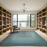 Teal Blue Dotted Geometric Area Rug
