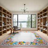 Vibrant Floral Scalloped Border Rug