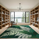 Green Floral Vintage Lush Green Fern Fronds Area Rug