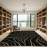 Abstract Area Black and Gold Swirl Abstract Area Rug