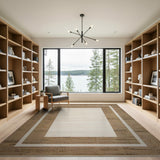Brown Border Cream Center Woven Area Rug