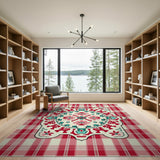 Red Gingham Persian Medallion Area Rug