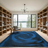 Blue and Teal Hypnotic Blue Spiral Geometric Area Rug