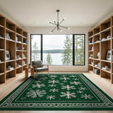 Green Snowflake Area Rug with Ornate Border