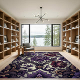 Purple Purple Peony Ornate Floral Area Rug