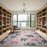 Playful Pink Elephant Cartoon Area Rug