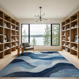 Fluid Blue and Teal Fluid Blue Waves Abstract Area Rug