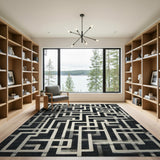 Intricate Maze Geometric Area Rug - Black White