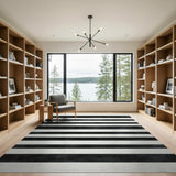 Distressed Vintage Distressed Black White Striped Area Rug
