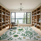 Teal-Centered Yellow Sunflower Leaf Area Rug