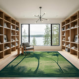 Green Palm Silhouette Coastal Area Rug