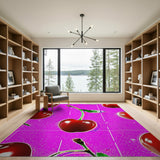 Vibrant Cherry Fruit Pattern Pink Area Rug