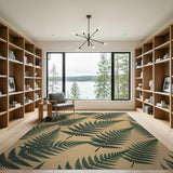 Beige Fern Leaf Pattern Area Rug