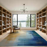 Gold Teal Geometric Abstract Area Rug