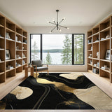 Abstract Area Black Gold Abstract Wave Area Rug
