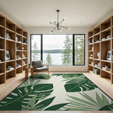 Green Coastal Beach Lush Green Monstera Leaf Area Rug