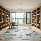 Whimsical Blue Elephant Clouds Kids Area Rug