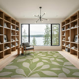 Emerald Green Leaf Pattern Area Rug