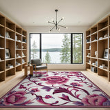 ODIKA Pink Vintage Floral Washable Rug - Low Pile Non-Slip Area Rug