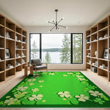 Green Kids Cartoon Lucky Green Shamrock Clover Area Rug