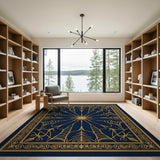 Navy Gold Sunburst Medallion Area Rug