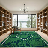 Vibrant Green Palm Leaf Navy Area Rug with Hex Frame