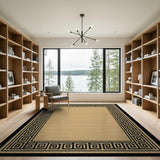 Beige Area Rug with Black Greek Key Border