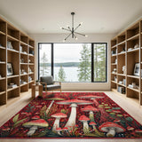 Red Whimsical Red Mushroom Grove Area Rug