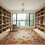 Autumn Leaves Border Cream Area Rug