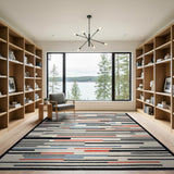 Geometric Modern Stripe Area Rug in Black Blue Red