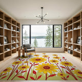 Yellow Floral Vintage Vibrant Yellow Sunflower Floral Area Rug