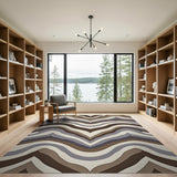 Layered Wave Brown Tan Geometric Area Rug