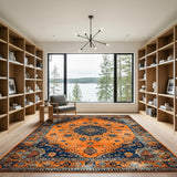 Orange Blue Persian Medallion Area Rug
