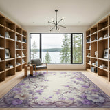 ODIKA Vintage Lilac Floral Washable Area Rug - Low Pile Non-Slip Aesthetic Carpet