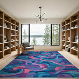 Teal Pink Abstract Swirl Area Rug