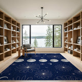 Navy Celestial Floral Rug with Moons Stars