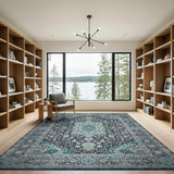 Navy Teal Persian Medallion Area Rug