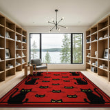 Black Cats Red Area Rug