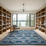 Blue Tribal Elk Deer Wildlife Silhouette Rug
