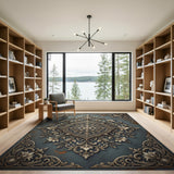 Gold and Silver Ornate Gold Mandala Floral Area Rug