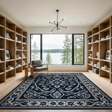 Ornate Navy Persian Floral Medallion Rug