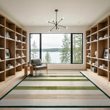 Green Striped Geometric Modern Area Rug