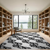 Black and White Floral Vintage Elegant Black White Floral Damask Area Rug