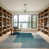 Blue Teal Ombre Geometric Block Area Rug