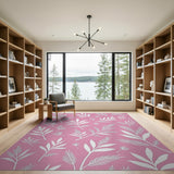 Blush Pink White Leaf Silhouette Area Rug