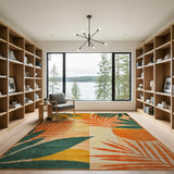 Vibrant Geometric Palm Frond Area Rug