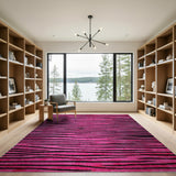 Geometric Modern Bold Pink Black Wavy Stripe Area Rug