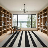Geometric Modern Stripe Bold Black White Vertical Stripe Rug