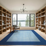 Navy Border Light Blue Textured Area Rug