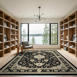 Gold and Silver Traditional Persian Black Gold Traditional Persian Area Rug